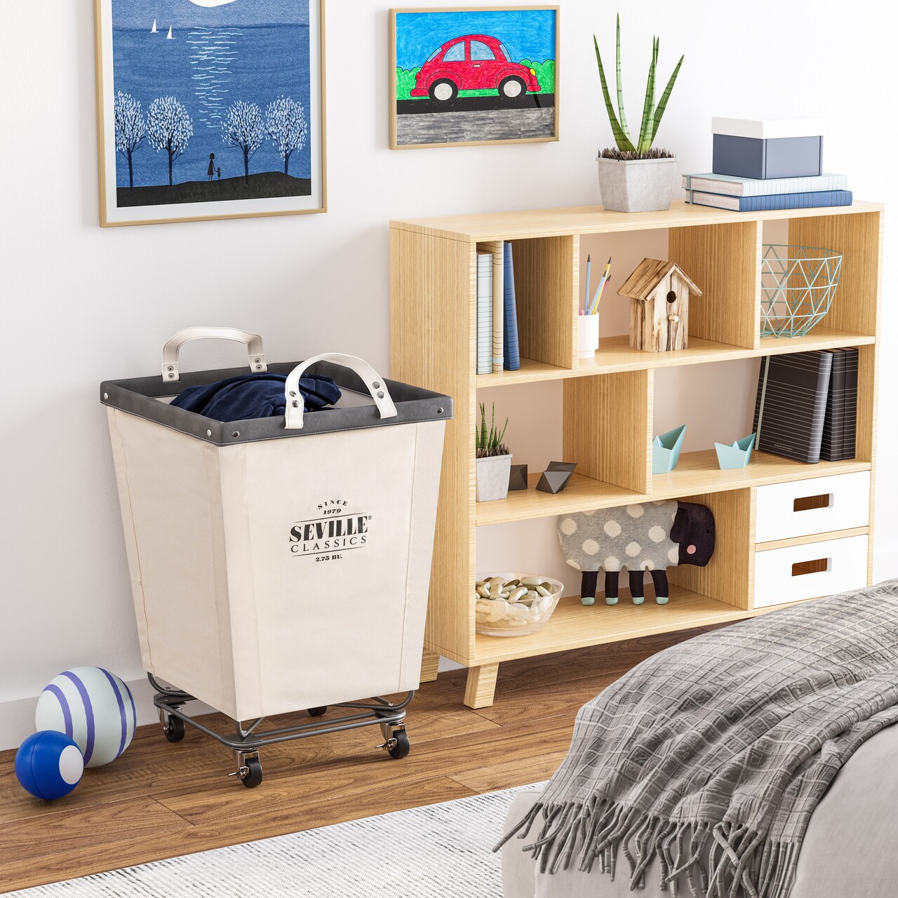 Seville Classics Heavy-Duty Rolling Laundry Hamper, 18.25" W x 18.25" D x 27.5" H